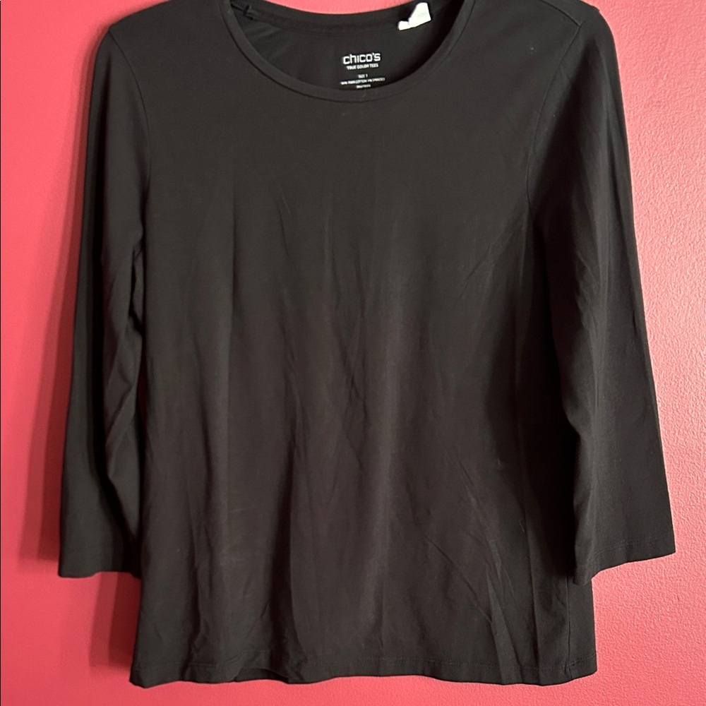 Chico's Classic Black 3/4 Length Sleeve Shirt